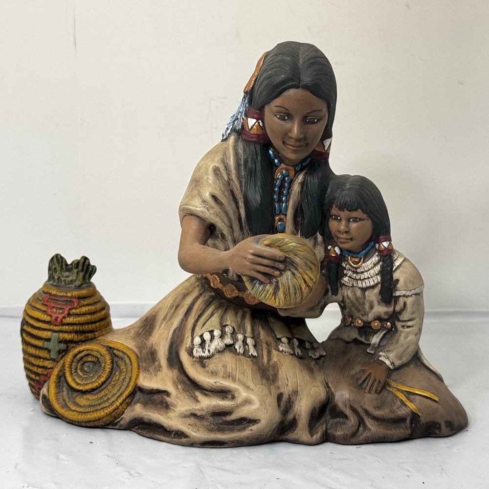 Hand Made Ceramic Vintage Native American Indian Statue Signed Numbered EUC